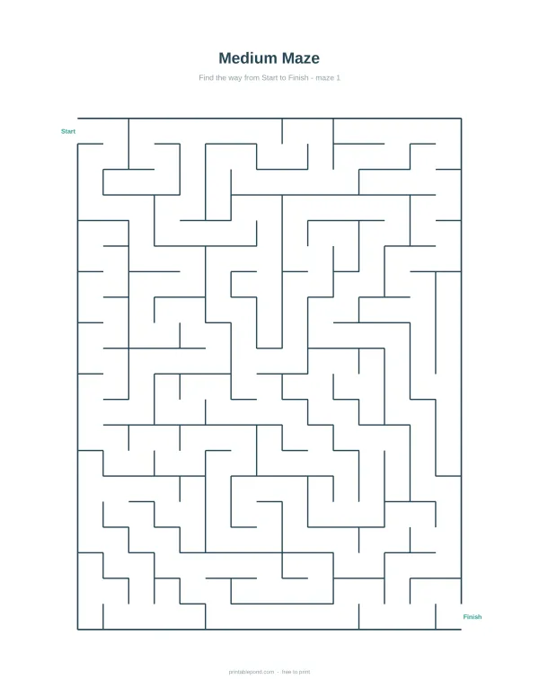 A medium difficulty maze with a start point on the left and finish point on the right.