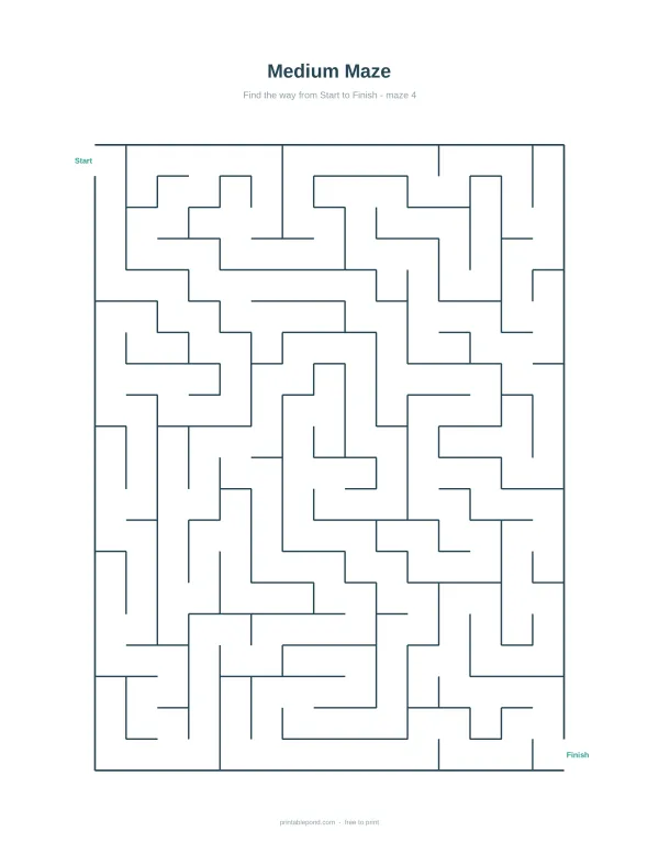 A medium difficulty maze with a single path from start to finish marked by dark blue lines.