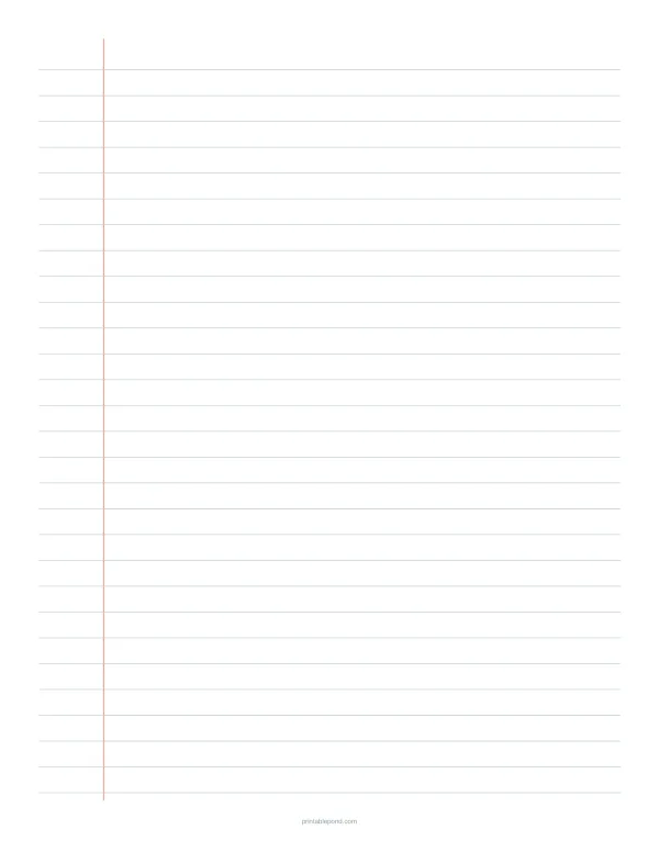 A full page of lined paper with a vertical red line down the left side.