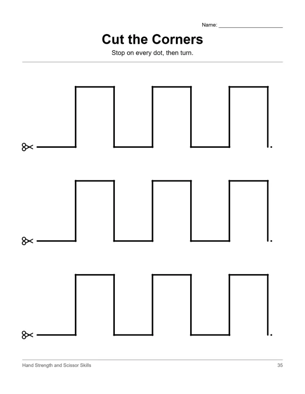 Three rows of dotted lines with scissors icon to start each line, forming square shapes.