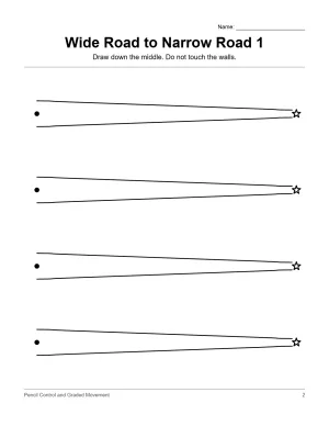 Worksheet with four wide roads narrowing to a point, with stars at the end of each road.