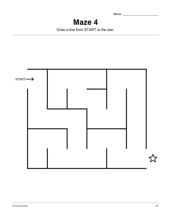A black and white maze with a start point and a star at the end, on a white background.