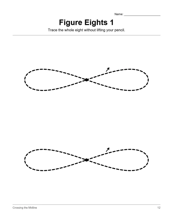 Two dashed line figure eight shapes with arrows indicating tracing direction on a white background.