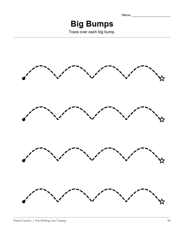 Four rows of dashed line curves starting with a circle and ending with a star.