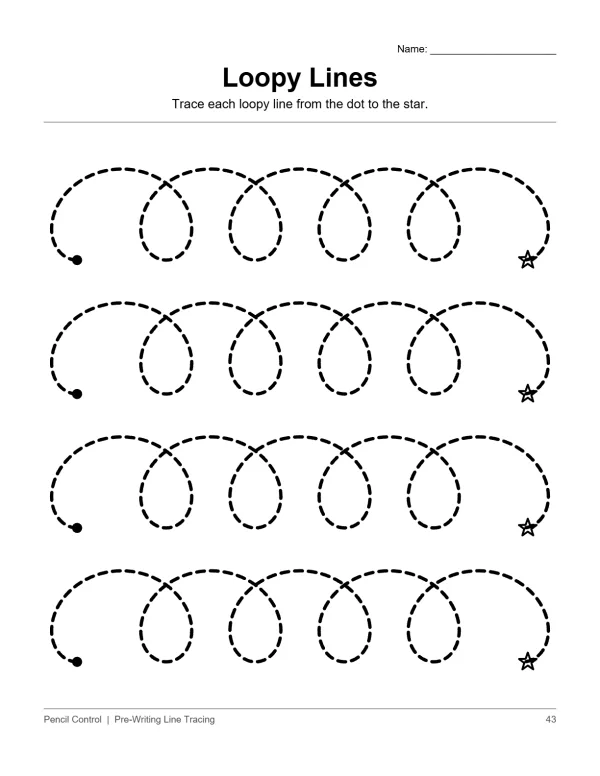 Dashed loopy lines curving from dots on the left to stars on the right.
