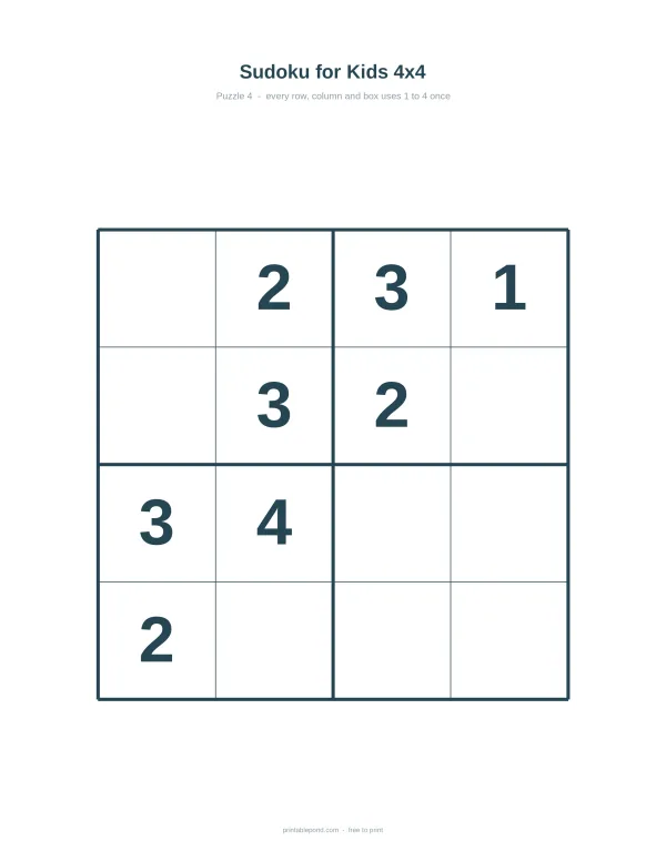 A 4x4 Sudoku grid with numbers filled in some boxes, ready for solving.