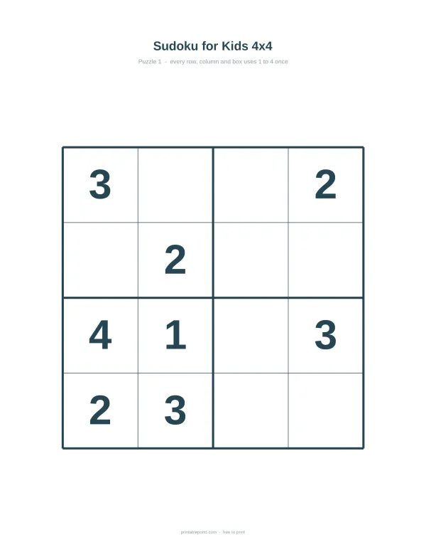 A 4x4 grid with numbers 1-4 partially filled in for a Sudoku puzzle.