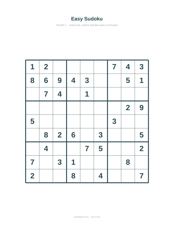 A simple 9x9 grid Sudoku puzzle with numbers filled in and some empty cells.