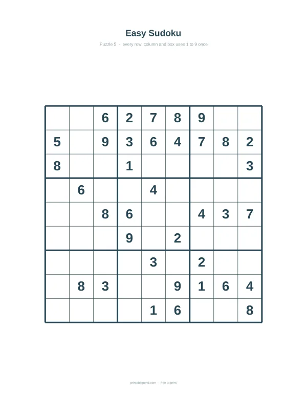 A blank and filled easy Sudoku puzzle grid with numbers and empty cells for solving.