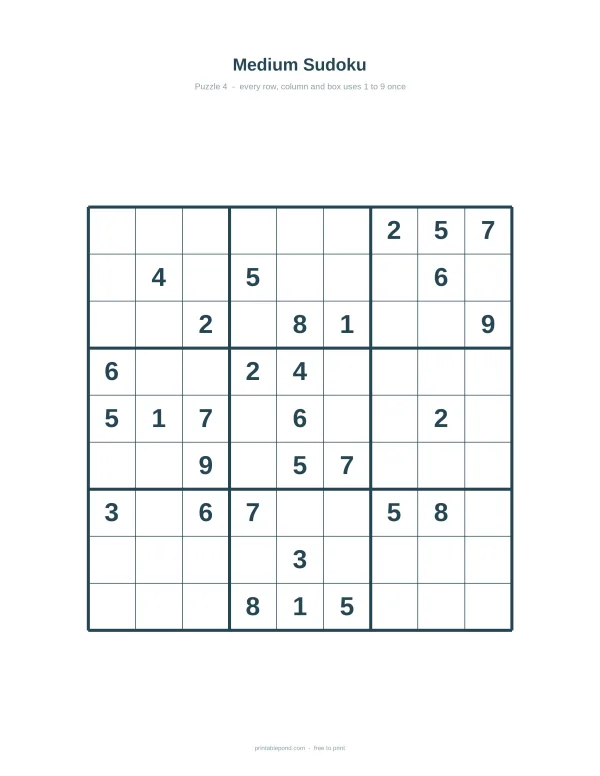 A medium difficulty Sudoku puzzle grid with some numbers filled in and many empty cells.